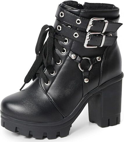 MEOTINA Goth Platform Black Boots for Women Dressy Chunky Combat Boot Buckle Gothic Booites Zipper Rivets Rave Shoes in Saudi Arabia