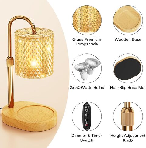 Candle Warmer Lamp with Timer Dimmer Height Adjustable Electric Candle Wax Warmer for Jar Candles Wax Melt Warmer with 2Bulbs Heater Lamp for Scented Wax for New Home Decor,House Warming Gifts in Saudi Arabia