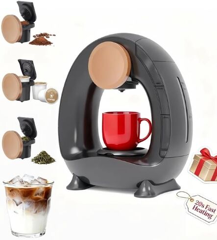 3 in 1 Single Serve Coffee Maker for K Cup Brewer, Ground and Tea Leaves, Grey Mini Q with One Button Operation,1400W 20s Fast Heating, for Bedroom/Dorms/Office/Kitchen (NO Coffee Cup) in Saudi Arabia