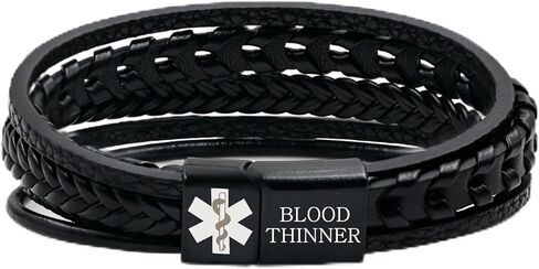 Stacked Medical Alert Bracelet for Men, Engraved Stainless Steel Plate PU Leather Wristband, Emergency Health Info ID, Travel Outdoor Daily Wear YA6983 in Saudi Arabia