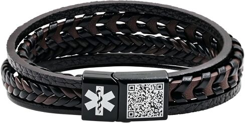 Stacked Medical Alert Bracelet for Men, Engraved Stainless Steel Plate PU Leather Wristband, Emergency Health Info ID, Travel Outdoor Daily Wear YA6983 in Saudi Arabia