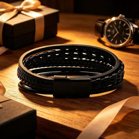 Stacked Medical Alert Bracelet for Men, Engraved Stainless Steel Plate PU Leather Wristband, Emergency Health Info ID, Travel Outdoor Daily Wear YA6983 in Saudi Arabia