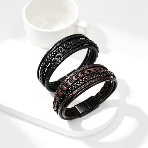 Stacked Medical Alert Bracelet for Men, Engraved Stainless Steel Plate PU Leather Wristband, Emergency Health Info ID, Travel Outdoor Daily Wear YA6983 in Saudi Arabia