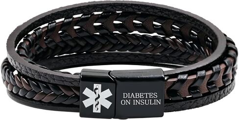 Stacked Medical Alert Bracelet for Men, Engraved Stainless Steel Plate PU Leather Wristband, Emergency Health Info ID, Travel Outdoor Daily Wear YA6983 in Saudi Arabia
