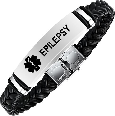 Medical Alert Bracelet for Men, Leather Medical Alert ID Wristband for Diabetic D.N.R Pacemaker Epilepsy in Saudi Arabia