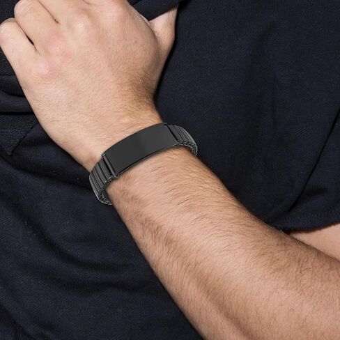 OIDEA Personalized ID Bracelets for Men: 14mm WIDth Stainless Steel Link Chain Bracelet Wristband Adjustable Elastic Cuff Bangle Bracelet Jewelry Valentine's Day Gifts in Kuwait
