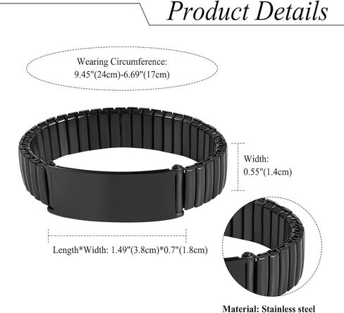 OIDEA Personalized ID Bracelets for Men: 14mm WIDth Stainless Steel Link Chain Bracelet Wristband Adjustable Elastic Cuff Bangle Bracelet Jewelry Valentine's Day Gifts in Kuwait