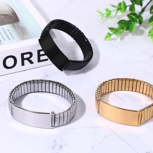 OIDEA Personalized ID Bracelets for Men: 14mm WIDth Stainless Steel Link Chain Bracelet Wristband Adjustable Elastic Cuff Bangle Bracelet Jewelry Valentine's Day Gifts in Kuwait