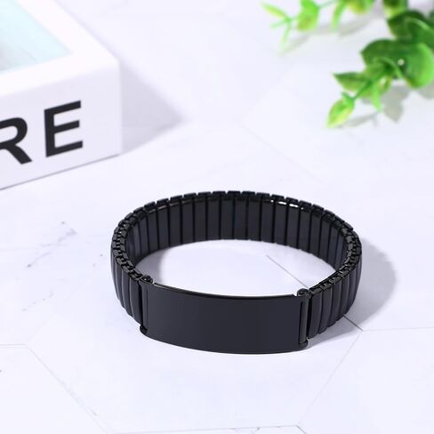 OIDEA Personalized ID Bracelets for Men: 14mm WIDth Stainless Steel Link Chain Bracelet Wristband Adjustable Elastic Cuff Bangle Bracelet Jewelry Valentine's Day Gifts in Kuwait