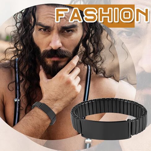 OIDEA Personalized ID Bracelets for Men: 14mm WIDth Stainless Steel Link Chain Bracelet Wristband Adjustable Elastic Cuff Bangle Bracelet Jewelry Valentine's Day Gifts in Kuwait
