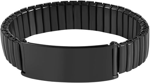 OIDEA Personalized ID Bracelets for Men: 14mm WIDth Stainless Steel Link Chain Bracelet Wristband Adjustable Elastic Cuff Bangle Bracelet Jewelry Valentine's Day Gifts in Kuwait