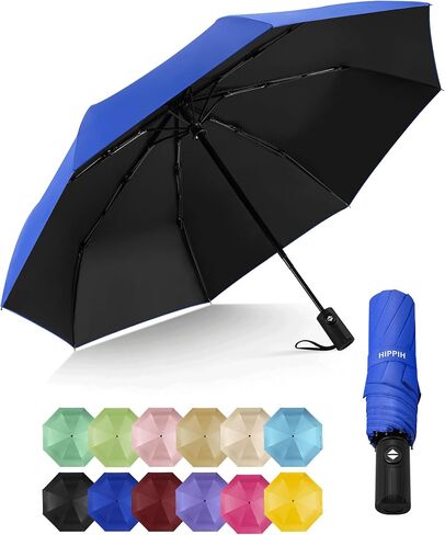 HIPPIH Compact Travel Umbrella for Rain - Windproof Automatic Umbrellas, UV Umbrella for Sun Protection with Black Anti-UV Coating, Portable Small Umbrellas for Backpack, Car, Walking, Kids, Women in Kuwait