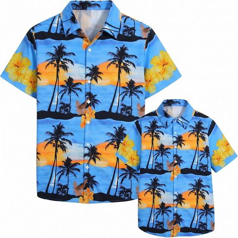 Hawaiian Matching Shirts Dad Son Hawaii Outfit Flower Button Down Short Sleeve Tops Summer Beach Father Gift Shirt in Saudi Arabia