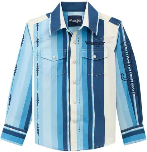 Wrangler Boys Blue Clouds Logo Stripe Western Snap Shirt in Kuwait