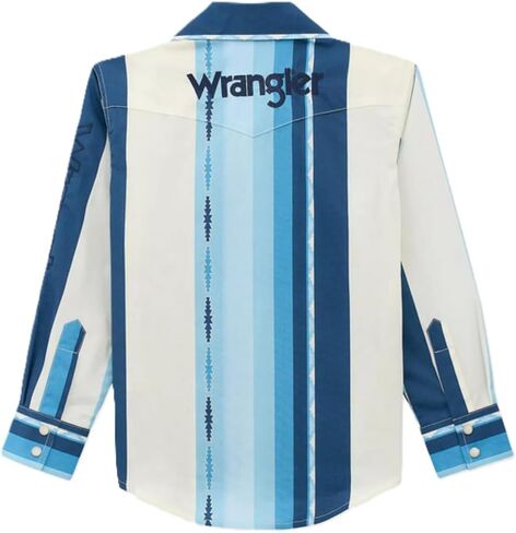 Wrangler Boys Blue Clouds Logo Stripe Western Snap Shirt in Kuwait