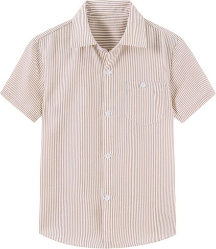 Cozople Boys Short Sleeve Button Down Shirts Solid Striple Seersucker Shirt with Chest Pocket 5-14 Years in Kuwait