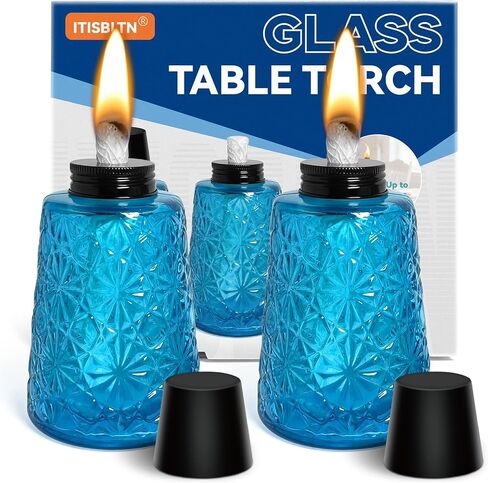 2 Pack Torches for Outside Glass Tabletop Citronella Torches Outdoor with Wicks Decorative Light Torch Canister for Outdoor Table Décor, Patio, Backyard, Pool Bar in Saudi Arabia