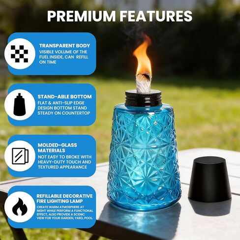 2 Pack Torches for Outside Glass Tabletop Citronella Torches Outdoor with Wicks Decorative Light Torch Canister for Outdoor Table Décor, Patio, Backyard, Pool Bar in Saudi Arabia