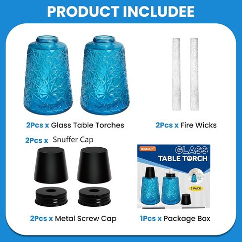 2 Pack Torches for Outside Glass Tabletop Citronella Torches Outdoor with Wicks Decorative Light Torch Canister for Outdoor Table Décor, Patio, Backyard, Pool Bar in Saudi Arabia