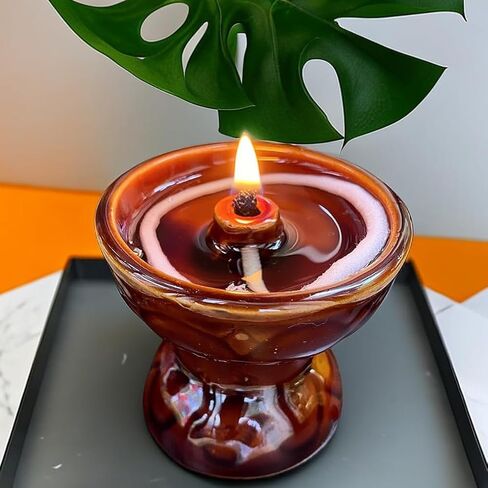 VOSAREA Ceramic Vintage Oil Lamp Kerosene Lantern Oil Lamp Decorative Light Vintage Paraffin Antique Candle Holder for Living Room Ambient Light (2.67X2.67X2.36 Inch) in Kuwait