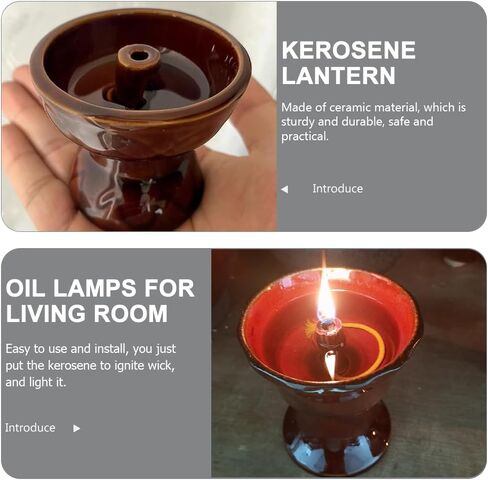 VOSAREA Ceramic Vintage Oil Lamp Kerosene Lantern Oil Lamp Decorative Light Vintage Paraffin Antique Candle Holder for Living Room Ambient Light (2.67X2.67X2.36 Inch) in Kuwait
