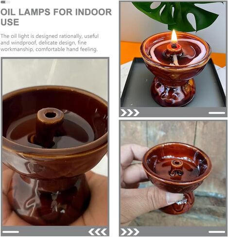 VOSAREA Ceramic Vintage Oil Lamp Kerosene Lantern Oil Lamp Decorative Light Vintage Paraffin Antique Candle Holder for Living Room Ambient Light (2.67X2.67X2.36 Inch) in Kuwait