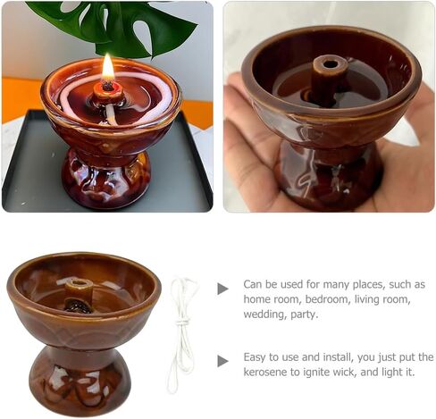 VOSAREA Ceramic Vintage Oil Lamp Kerosene Lantern Oil Lamp Decorative Light Vintage Paraffin Antique Candle Holder for Living Room Ambient Light (2.67X2.67X2.36 Inch) in Kuwait