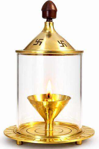 Small Akhand Jyoti Diya Brass Diyas For Pooja (4inch) Diya Lamp With Glass Cover Wind Protector | Akhand Jot Indian Oil Lamp | Akhanda Deepam Kundulu For Puja,Diwali,Return Gift | Diya Lamps For Pooja in Kuwait