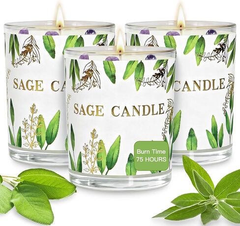 Candles, 6 Pack Sage Candle for Cleansing House Negative Energy, Scented Candles Gifts Set for Women, Crystal Candle Clearance with Crystal Healing Stones, Alternative to Smudge Sticks, Relax & Mind in Kuwait