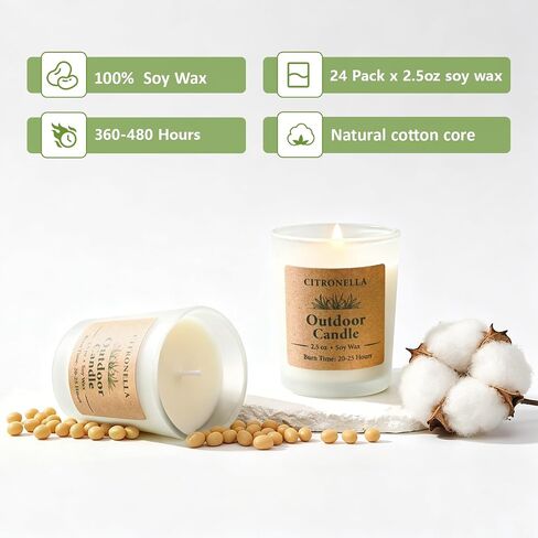 Citronella Candles Outdoor Indoor, 24 Pack 2.5oz Soy Wax Long Lasting Jar Scented Aromatherapy Citronella Candles Sets for Home Garden Patio Balcony in Kuwait