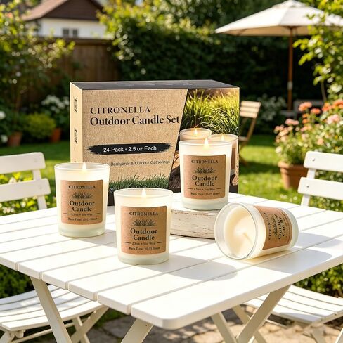 Citronella Candles Outdoor Indoor, 24 Pack 2.5oz Soy Wax Long Lasting Jar Scented Aromatherapy Citronella Candles Sets for Home Garden Patio Balcony in Kuwait