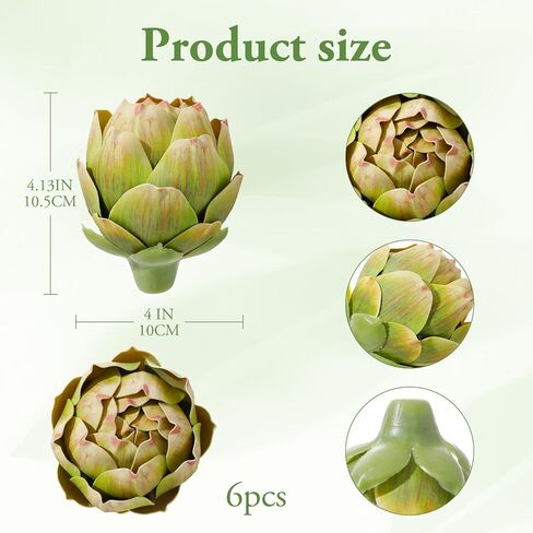 dallisten 6 Pcs Lagre Artificial Artichokes Fake Vegetables, Green Lifelike Faux Artichoke Decor for Kitchen, Bowl & Table Centerpiece, Farmhouse Home Decor for Wedding, Room & Display Styling in Saudi Arabia