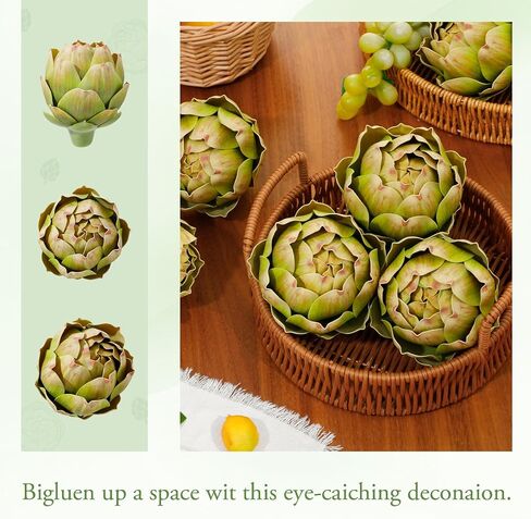 dallisten 6 Pcs Lagre Artificial Artichokes Fake Vegetables, Green Lifelike Faux Artichoke Decor for Kitchen, Bowl & Table Centerpiece, Farmhouse Home Decor for Wedding, Room & Display Styling in Saudi Arabia