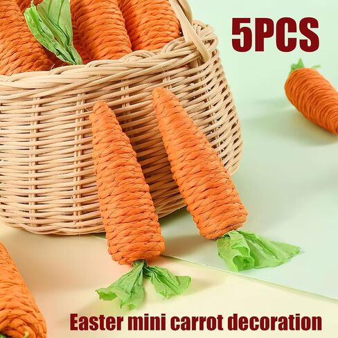 5 Pcs Easter Mini Carrot Decorative, Natural Interactive Small Carrot Ornaments, Woven Fake Carrots for Home Tabletop Decor Holiday Artificial Miniature Carrots Figurines Ornaments(Orange) in Kuwait
