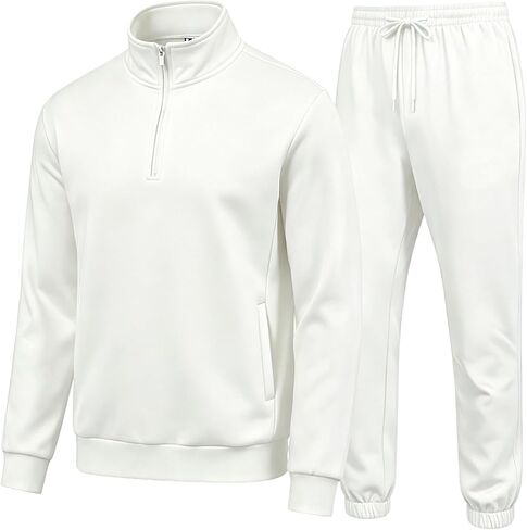 Men's Quarter Zip Up Tracksuits Mock Neck Sweatshirt And Sweatpants 2 Piece Outfits Athletic Half Zip Sweatsuit Men in Kuwait