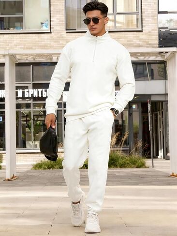 Men's Quarter Zip Up Tracksuits Mock Neck Sweatshirt And Sweatpants 2 Piece Outfits Athletic Half Zip Sweatsuit Men in Kuwait