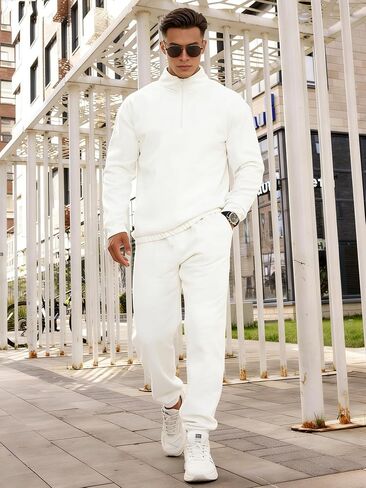 Men's Quarter Zip Up Tracksuits Mock Neck Sweatshirt And Sweatpants 2 Piece Outfits Athletic Half Zip Sweatsuit Men in Kuwait