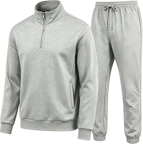 Men's Quarter Zip Up Tracksuits Mock Neck Sweatshirt And Sweatpants 2 Piece Outfits Athletic Half Zip Sweatsuit Men in Kuwait
