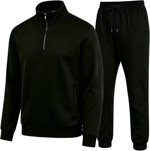 Men's Quarter Zip Up Tracksuits Mock Neck Sweatshirt And Sweatpants 2 Piece Outfits Athletic Half Zip Sweatsuit Men in Kuwait
