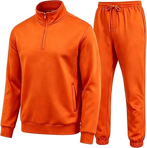 Men's Quarter Zip Up Tracksuits Mock Neck Sweatshirt And Sweatpants 2 Piece Outfits Athletic Half Zip Sweatsuit Men in Kuwait