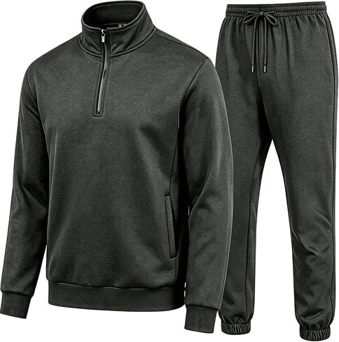 Men's Quarter Zip Up Tracksuits Mock Neck Sweatshirt And Sweatpants 2 Piece Outfits Athletic Half Zip Sweatsuit Men in Kuwait