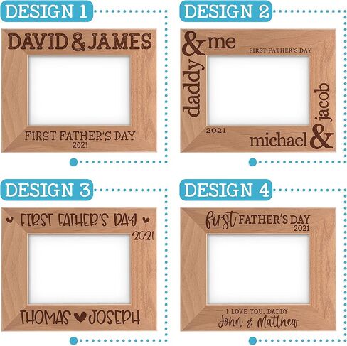 Lily's Atelier First Fathers Day, Personalized 1st Fathers Day Picture Frame with Names, Date | 4" x 6" - 5'' x 7", 4 Designs | First Time Dad Gifts - Keepsake Frame in Saudi Arabia