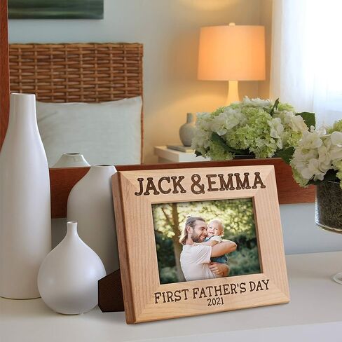 Lily's Atelier First Fathers Day, Personalized 1st Fathers Day Picture Frame with Names, Date | 4" x 6" - 5'' x 7", 4 Designs | First Time Dad Gifts - Keepsake Frame in Saudi Arabia