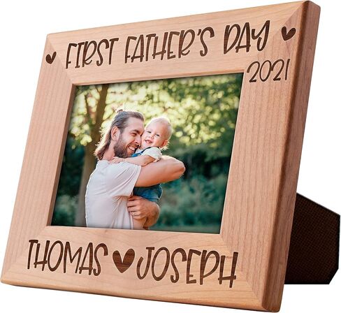 Lily's Atelier First Fathers Day, Personalized 1st Fathers Day Picture Frame with Names, Date | 4" x 6" - 5'' x 7", 4 Designs | First Time Dad Gifts - Keepsake Frame in Saudi Arabia