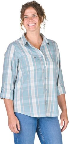 Berne Women's Flex180 UPF Sun Protection 30 Button Down Plaid Long Sleeve Shirt in Kuwait