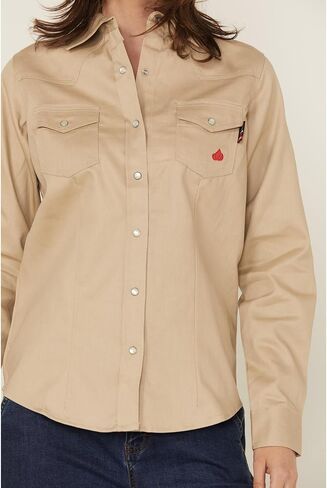 Work Shirt Womens Long Sleeve Flame Resistant M Stone LFRSLD in Saudi Arabia