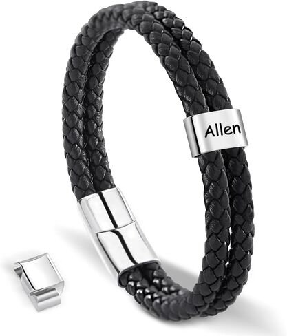 Ultragifta Personalized Leather Bracelets for Men Dad Gift for Fathers Day Custom Mens Bracelet with 1-5 Beads Customized Engraved Braided Name Bracelets Gift for Boyfriend Husband in Saudi Arabia