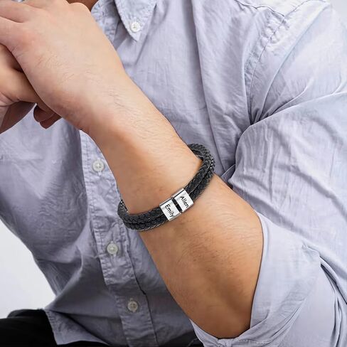 Ultragifta أساور جلدية شخصية للرجال هدية أبي لعيد الأب سوار رجالي مخصص مع 1-5 حبات مخصصة محفورة اسم مضفر أساور هدية للزوج صديقها in Kuwait