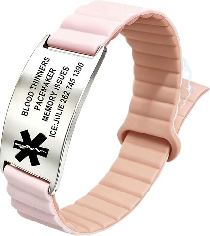 Medical Alert Bracelets for Men & Women Custom Engraved Emergency Medic ID Bracelet Tag with Silicone Strap Waterproof Adjustable Wristband for Blood Thinner Diabetic in Saudi Arabia