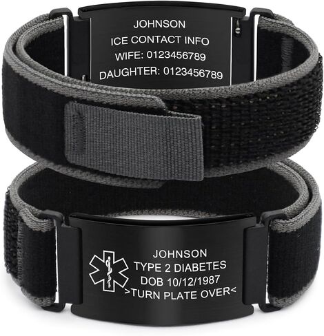 Personalized Nylon Trail Loop Elastic Sport Bracelet with Laser-Engraved Medical Alert ID Tag and Adjustable Hook-and-Loop Closure, Custom Safety Gift for Men and Women in Saudi Arabia